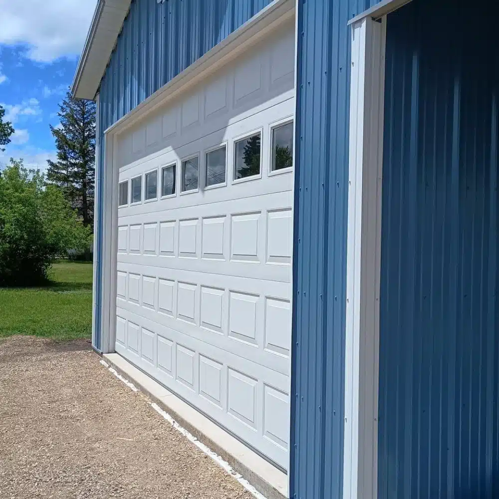 Garage door white with blue trim Sheridan WY , Garage Door Services in Sundance WY